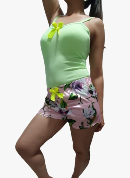 Pijama Satin De Short En Cuello Con Botones Sublimada Pijama Satin De Short En Cuello Con Botones Sublimada