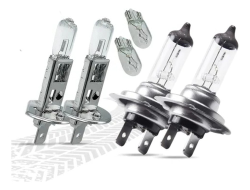 Kit 6 Lâmpadas Halógena Farol Alto Baixo Lanterna H1 H7 T10