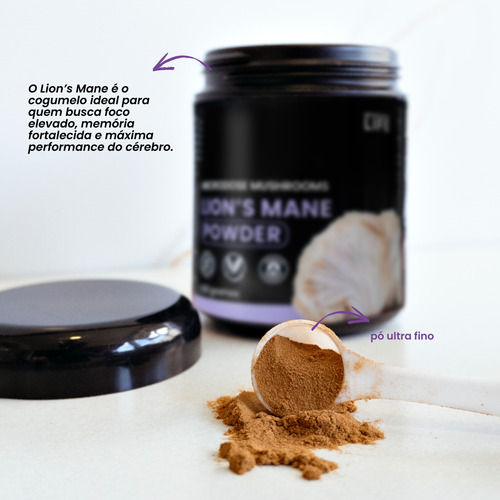 Extrato Em Pó Lions Mane 100gr | Foco Concentração E Memória Caracteristico Do Cogumelo