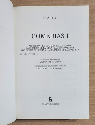 Plauto - Comedias 3 Tomos - Gredos (Usado)