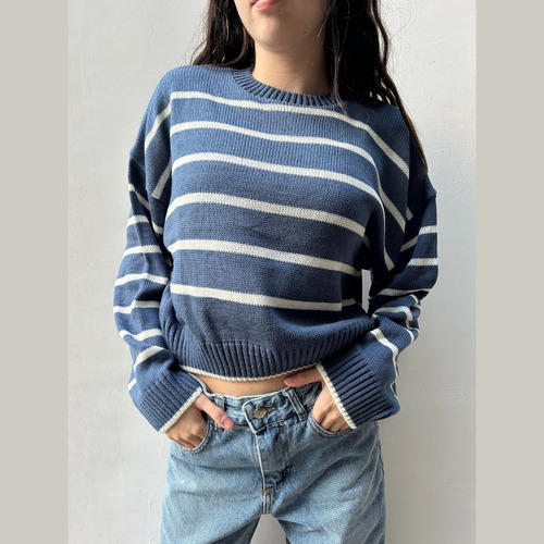 Sweater Corto Rayado Para Mujer