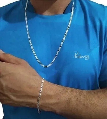Imagem 1 de 6 de Corrente E Pulseira Grumet Flat 60cm 3,0 Mm Prata 925 Maciça