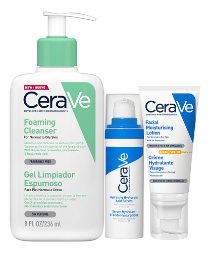 Kit CeraVe Rutina facial limpia hidrata y protege tu piel 3 piezas