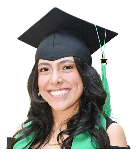 Birrete Graduación Unitalla Negro Con Borla + Dije Birrete Verde Adulto