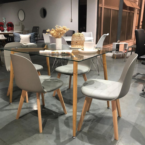 Juego Comedor Mesa Lina De 120cm + 4 Sillas Oslo Tulip Gris Liso