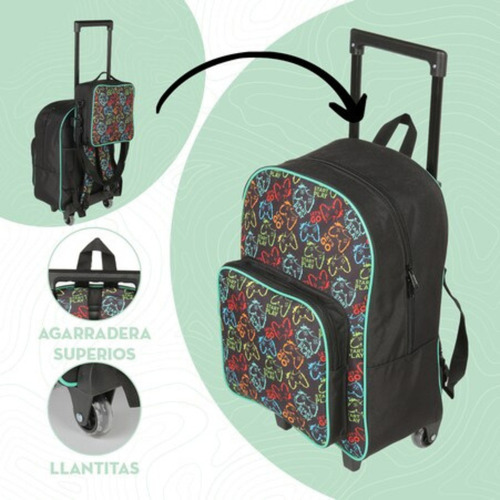 ZOMILUX - Mochila Niño - Mochila Con Ruedas - SET Maleta Lonchera Tupper Lapicera y Botella - Mochila Ruedas - Maleta Escolar Niño - Diseño Gamer