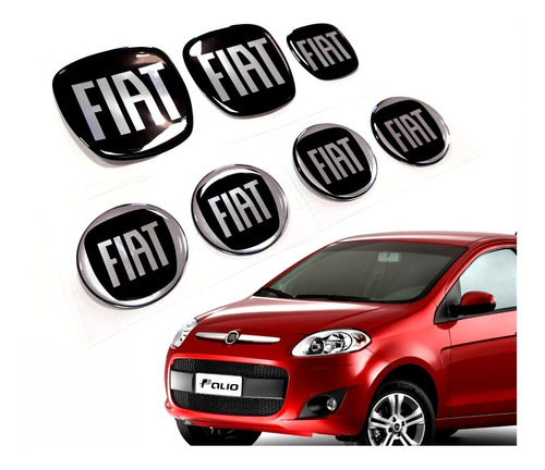 7 Adesivos Emblema Fiat Preto Novo Palio Resinado Res27