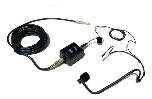 Kit Microfone Headset Com Alimentador Para Mesas E Caixas Preto