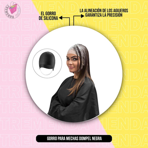 Imagen 2 de 8 de Gorra De Silicona Para Mechas Y Reflejos Dompel Color Negro