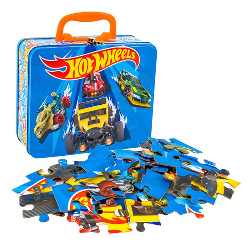 Lonchera Con Rompecabezas 48 Pzas Diferentes Personajes Azul Hotwheels 83269