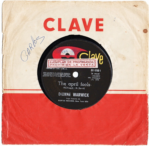Dionne Warwick April Fools / Paper Mache 1967 Vinilo 45 Soul