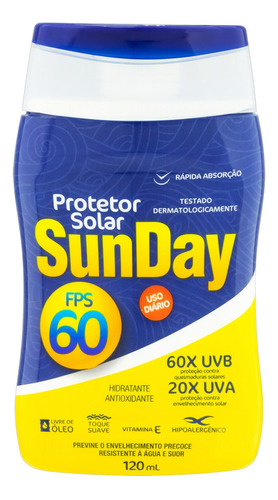 Protetor solar Sunday Protector Solar FPS 60 em creme 1 unidade de 120 mL 120 g