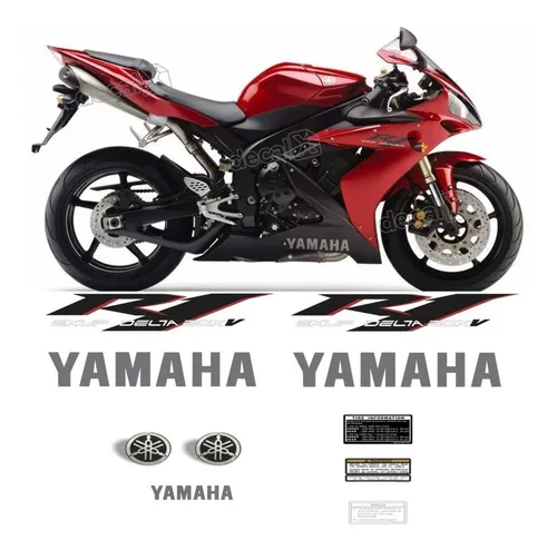 Pegatinas compatibles con Yamaha R1 2005 en rojo y negro, R104vp, con el emblema gráfico en color R1 2005, rojo y negro