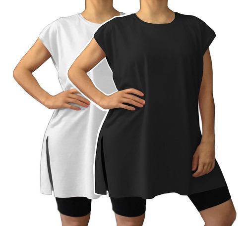 Kit 2 Camiseta Plus Size Tipo Vestido Academia Caminhada