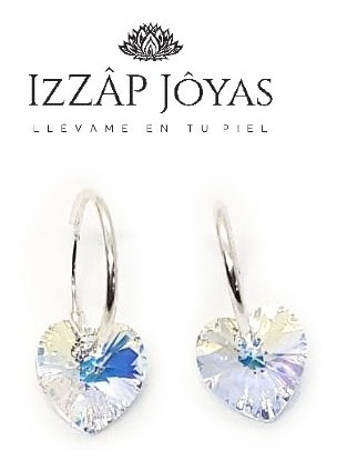 Aros Cubanos + Cristales Swarovski Corazon 10 Mm Plata 925