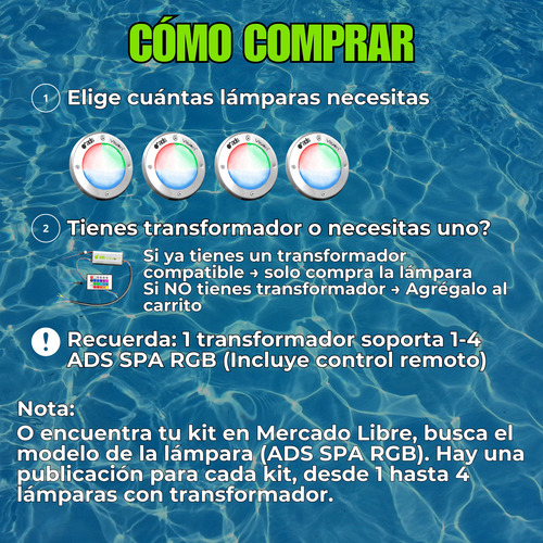 4 Lámparas Led Para Alberca Ads Spa Rgb + Transformador Multicolor Rgb