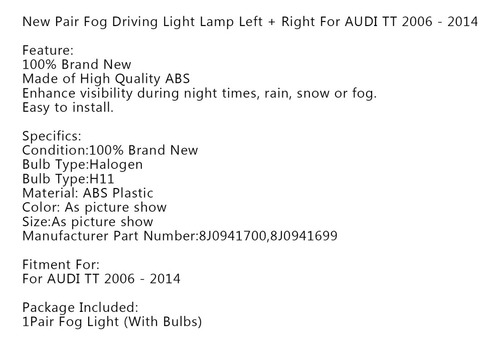 Luz Niebla For Audi Tt 2006 - 2014 8j0941700 8j0941699