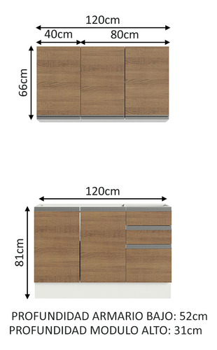 Cocina Integral Completa Modular Madesa Glamy Sin Tarja 120cm Color Marrón