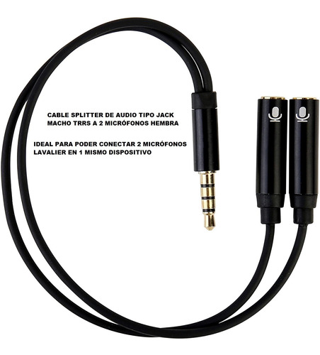 Cable Splitter Audio Macho Trrs Jack 2 Microfonos Hembra