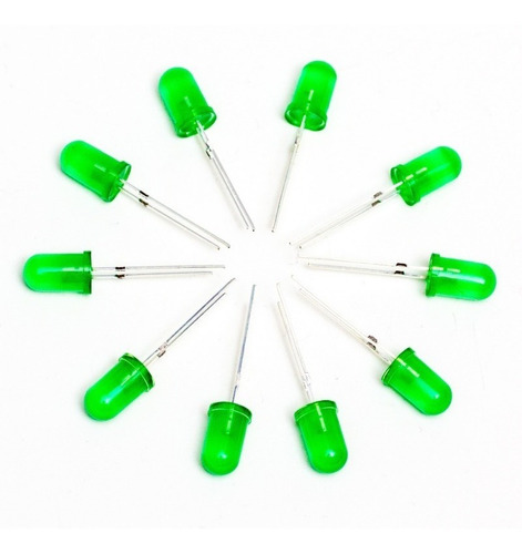 Pack 10 Leds 5mm Verde Difuso Arduino Nubbeo