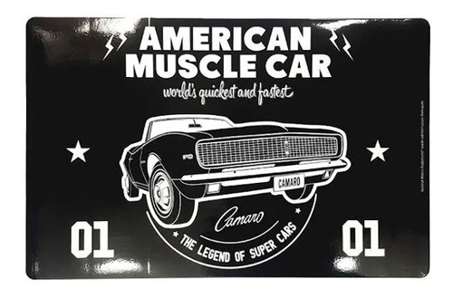 Conjunto Com 4 Jogo Americano Mesa Impermeável Muscle Car Gm Cor Preto