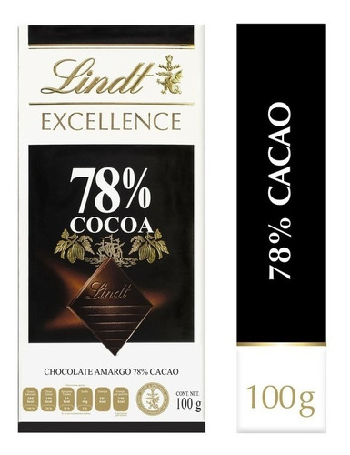 Lindt Excellence Chocolate Amargo 78% Cocoa Barra 100g Cacao