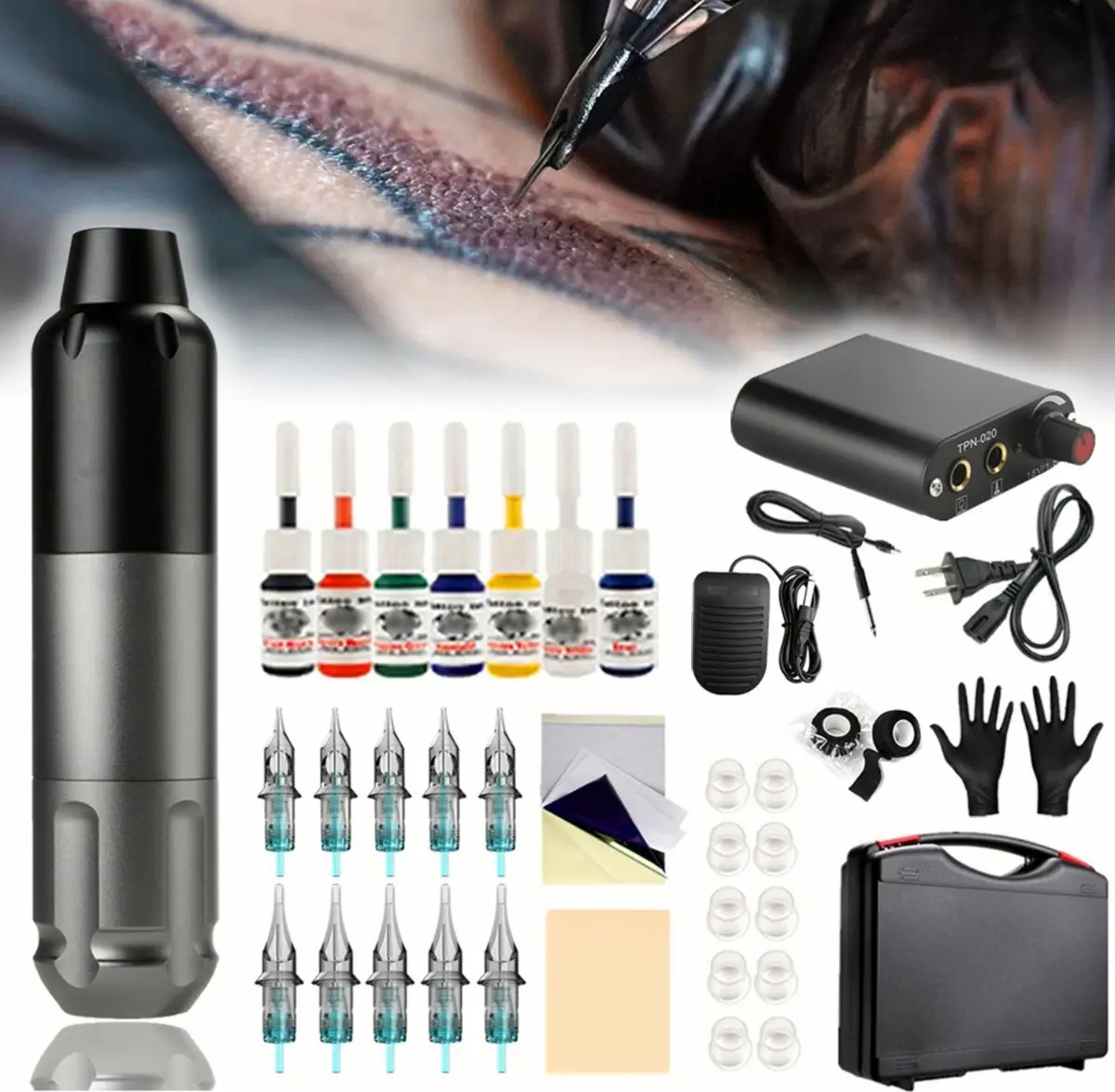 Kit Completo De Máquina De Tatuar INKin – Inalámbrica Con Motor Sin Escobillas Y 2 Baterías