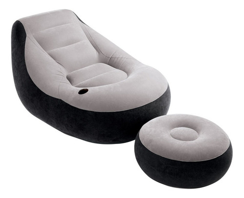Poltrona Ultra Lounge Cinza Inflável Pufe Para Os Pés Intex