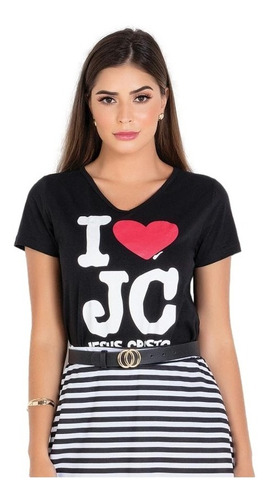 Imagem 1 de 7 de T-shirt Feminina Blusa Com Estampa Frontal Moda Evangélica