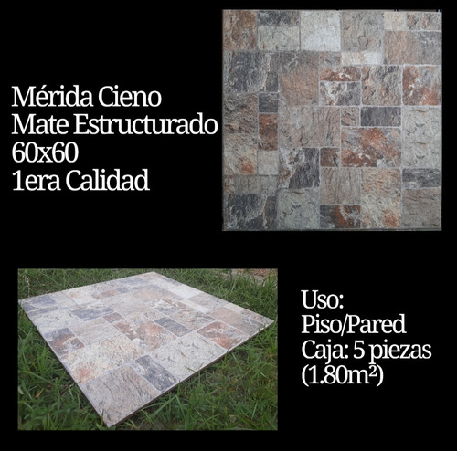 Cerámica Mérida Cieno Mate Rústico 60x60 1era Pack 5 Unidade