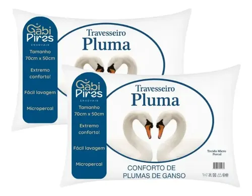 Kit 2 Travesseiros Pena De Ganso 70x50cm Toque Plumas Branco