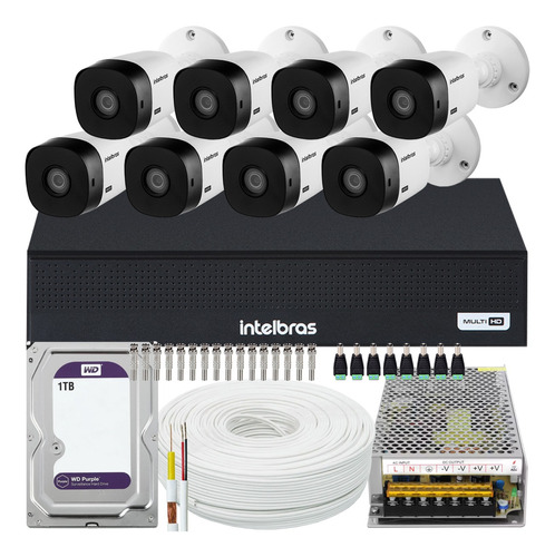 Kit Cftv 8 Cameras Segurança Intelbras Mhdx 8ch 1tb Purple