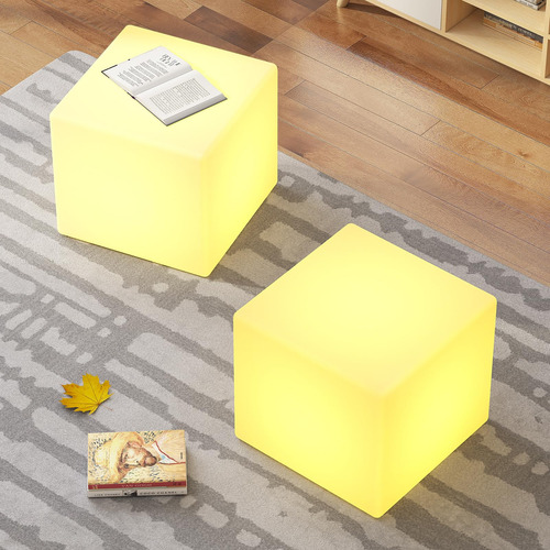 Cubo Led 40 Cm Cambio Color, Mesa Led Control Remoto, Mueble