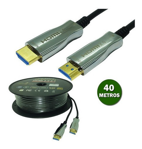 Cabo Hdmi 2.1 Rolo Fibra Óptica 8k Conectores Ouro 60 Metros