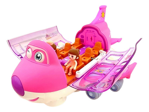 Avião De Brinquedo Bate E Volta Musical Gira 360 Com Som Luz Cor Rosa