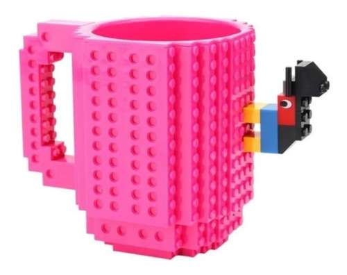 Caneca Lego Bloco Plasticos Montar 3d 420ml Rosa Choque 