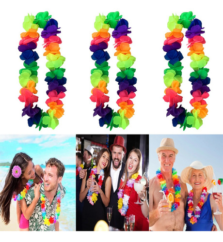 12 Colar Havaiano Neon Tecido Colorido Carnaval Festas