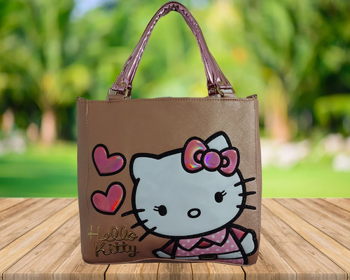 Imagen 4 de 7 de Bolsa De Mano De Dama, De Hello Kitty En Color Dorado Oscuro