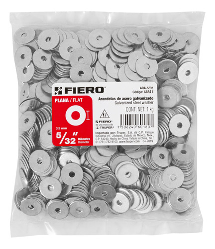 Bolsa Con 1kg De Arandelas Planas De 5/32 , Fiero 44541