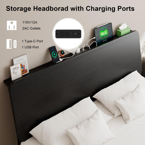 Base De Cama Matrimonial Con Cabecera Ergonómica Y Led