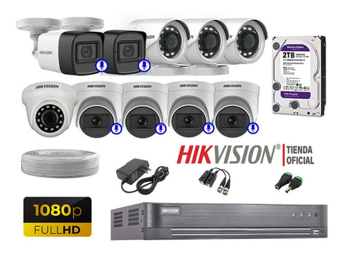 Kit 10 Cámaras Seguridad Hikvision Full Hd | 6 Camaras Audio