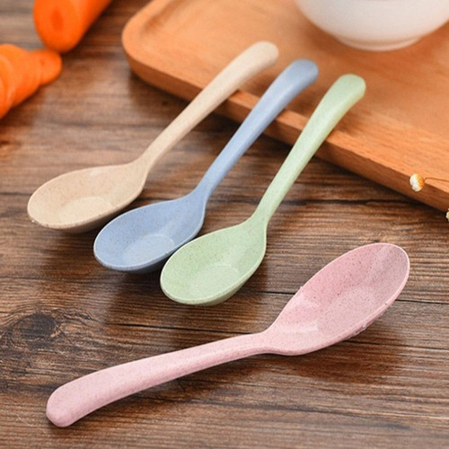 Cuchara Sopera De Mango Largo Con Paja De Trigo Para Niños,