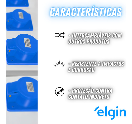 Tomada Ind. Embutir 32a 2p+t 4h 110v Ip44 Elgin - Amarelo