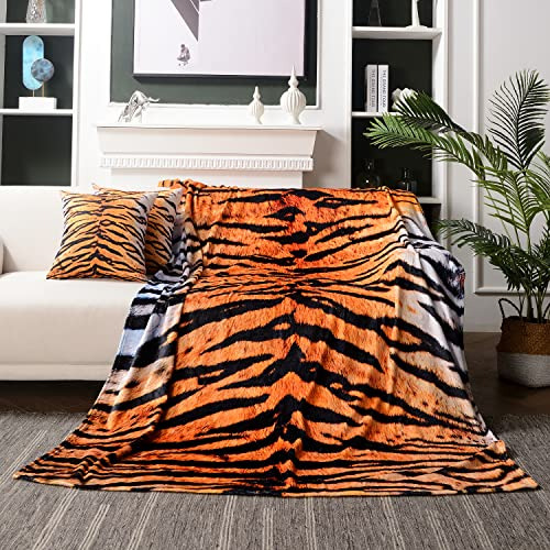 Manta Estampado De Tigre 50'x60' 2 Fundas De Almohada E...