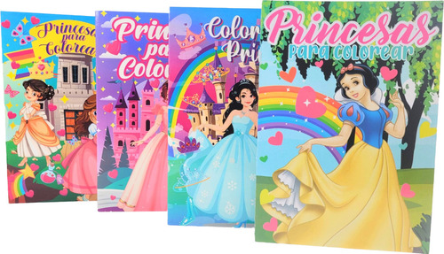 Libro Para Colorear Princesas Pack 4 Unidades Hermoso Regalo