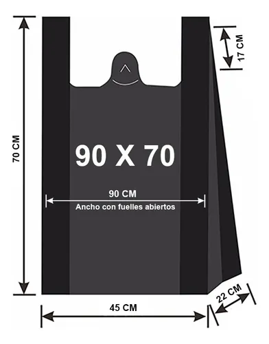 100 Bolsas Plásticas Camiseta 90x70cm Negra Basura 17 Micras