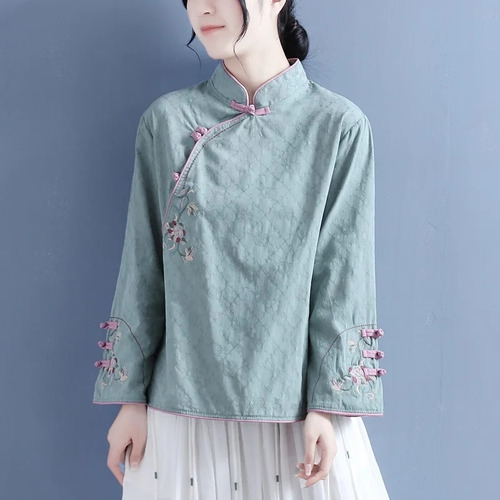 Camisa Para Mujer, Blusa Casual, Bordada, Talla Hanfu