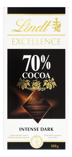 Chocolate Amargo 70% Cacau Excellence Lindt  sem glúten caixa 100 g