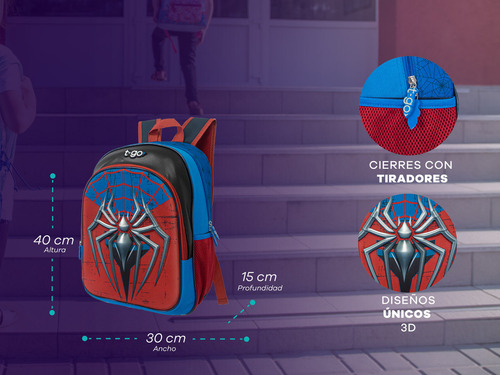 Mochila Escolar 16 Pulgadas T-go Para Nenes Araña Pelota 3d Color Azul Diseño de la tela Araña 3d