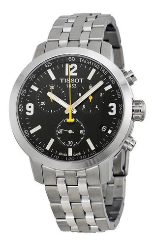 Reloj Tissot Prc 200 T055.417.11.057.00, correa de acero original negra, color plateado, bisel plateado